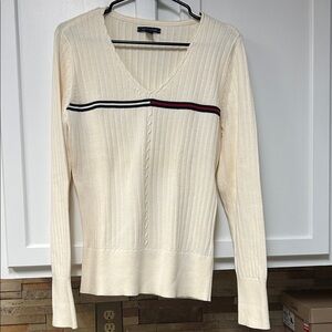Tommy Hilfiger V-Neck Sweater with Stripe Detail